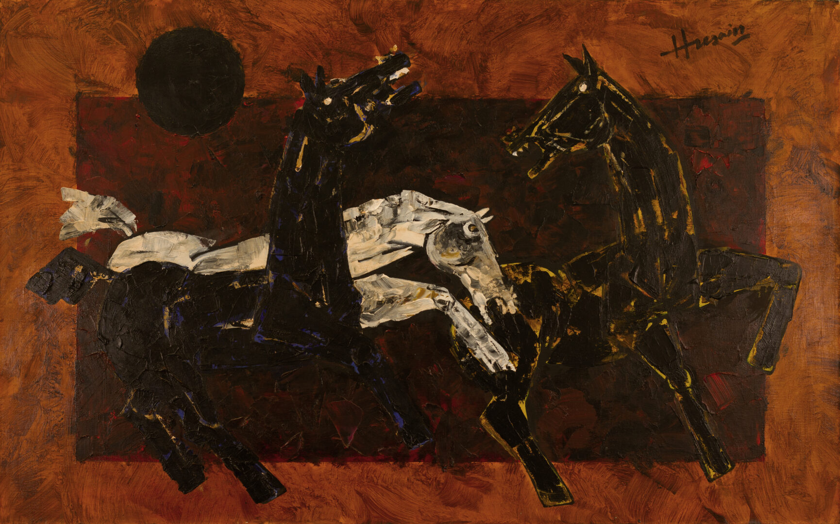 M. F. Husain - Horses Front