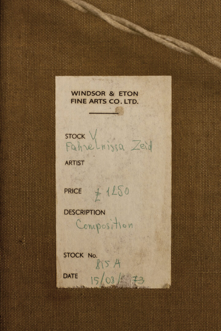 Fahr-El-Nissa Zeid - Abstract composition c. 1950s Back Label