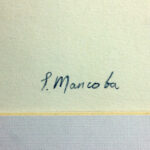 Signature of Ernest Mancoba on "Untitled, c. 1959," authenticating this ink and watercolor abstract artwork by the pioneering modernist artist.