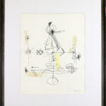 "Untitled, c. 1959" by Ernest Mancoba – framed ink and watercolor artwork featuring abstract expressionist elements and geometric composition.