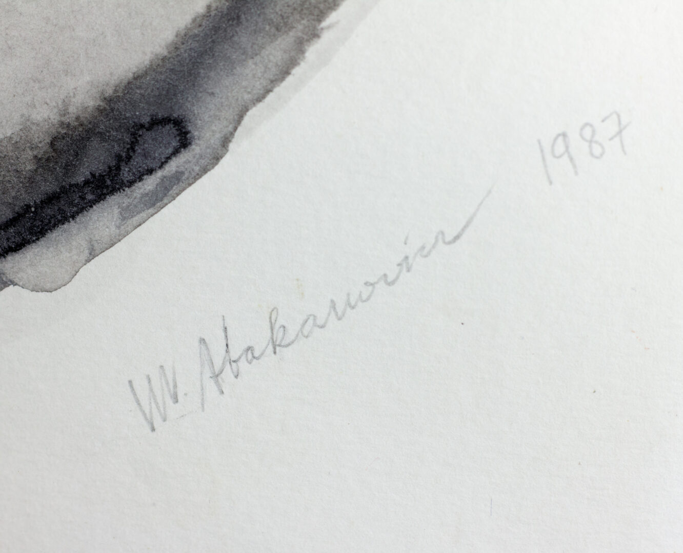 Signature of Magdalena Abakanowicz on "Eye" (1987), authenticating this rare ink on paper artwork from the renowned Polish artist.