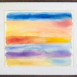 "Sky Study" (1988) by Mary Abbott – framed abstract watercolor painting with soft, fluid color transitions capturing atmospheric light and movement.