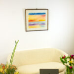 "Sky Study" (1988) by Mary Abbott in an interior setting, demonstrating how this framed color field painting enhances modern and elegant spaces.