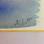 Signature of Mary Abbott on "Sky Study" (1988), authenticating this rare watercolor by the pioneering female Abstract Expressionist.