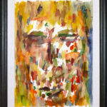 "Kopf" (1995) by Marwan Kassab-Bachi – framed abstract expressionist watercolor portrait with bold colors and dynamic brushstrokes.