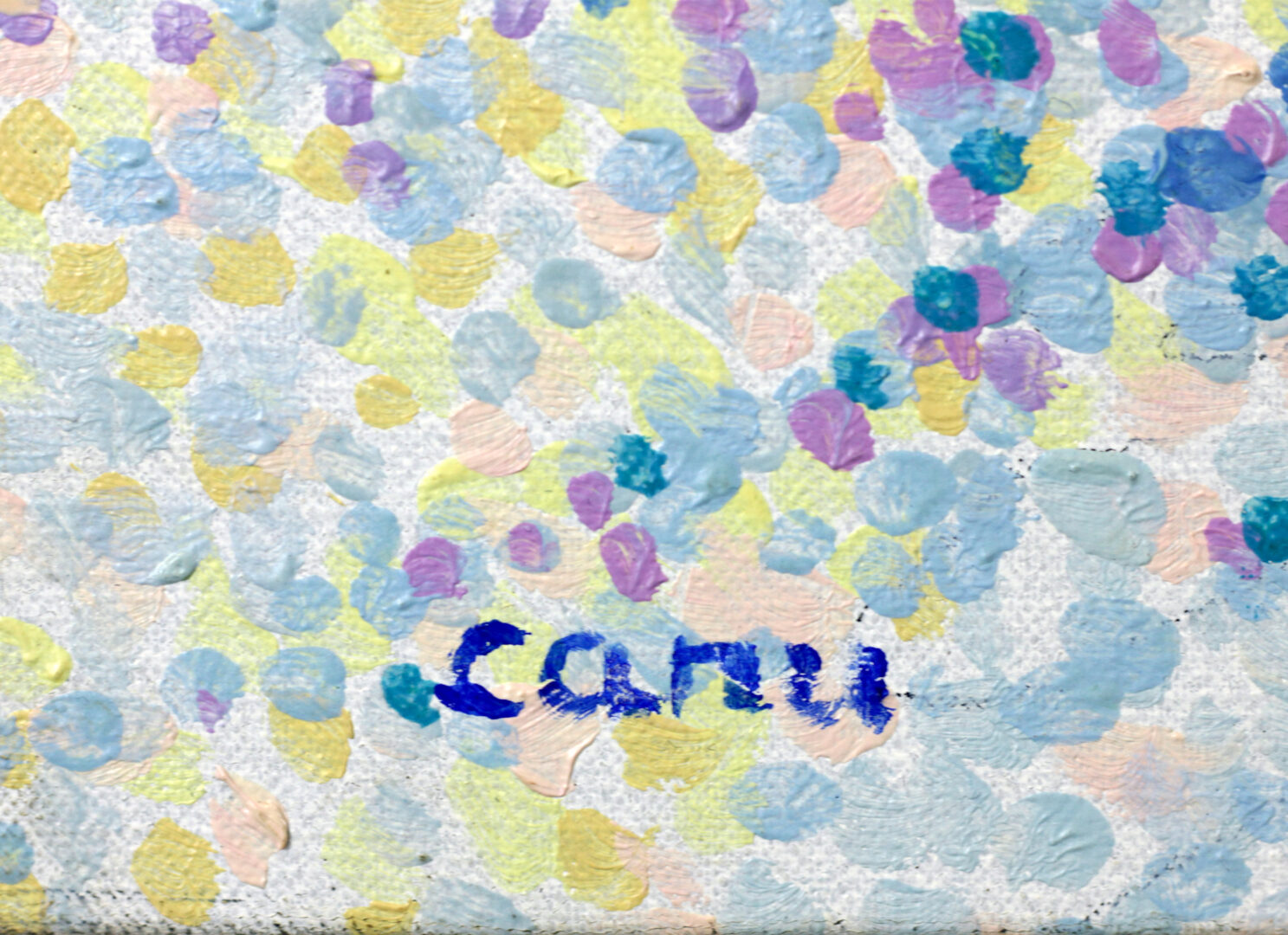 Signature of Yvonne Canu on "Paris la Conciergerie," authenticating this rare Neo-Impressionist painting with Pointillist technique.