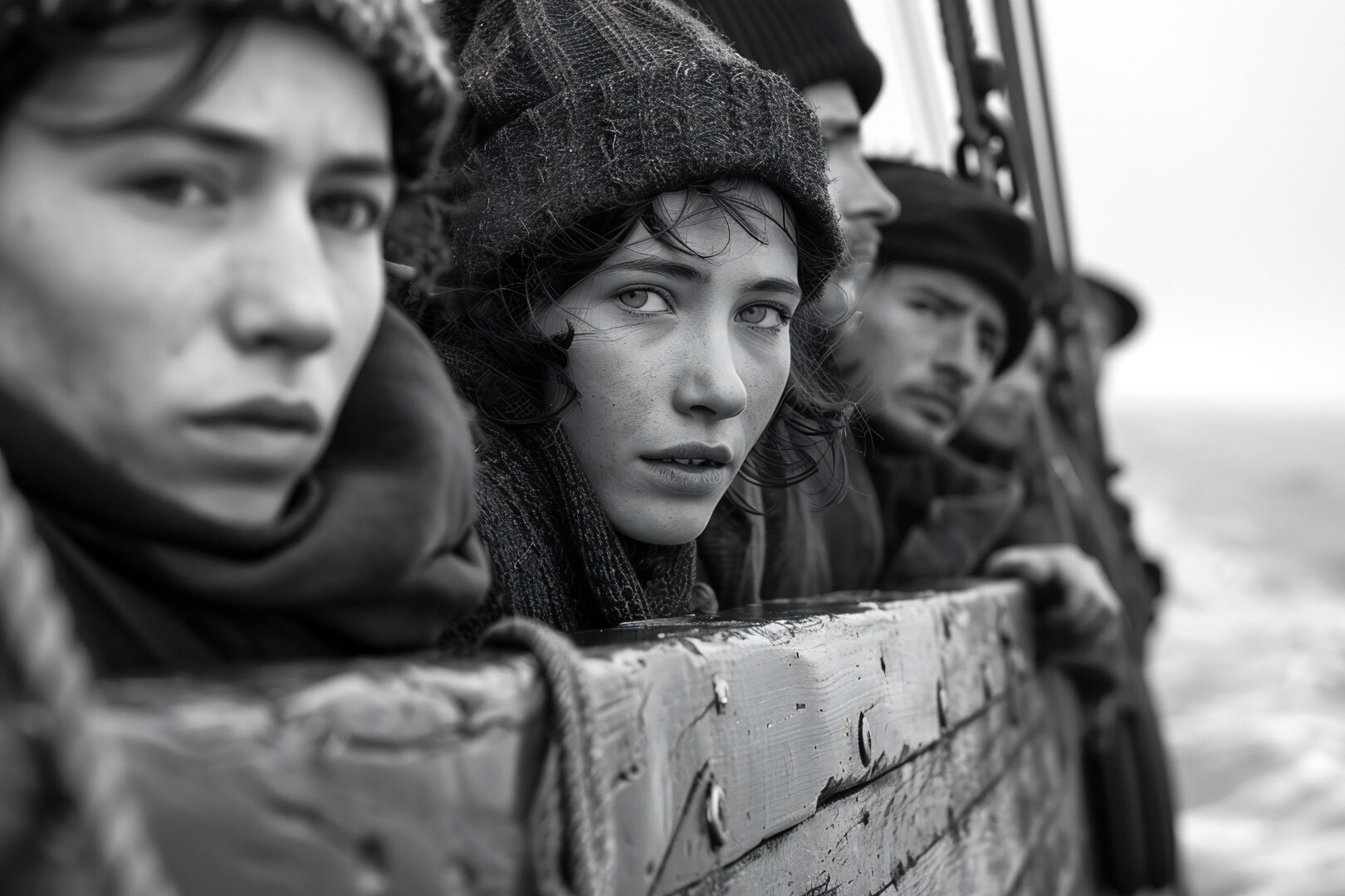 Black and white depiction of Armenian refugees in distress, symbolizing the humanitarian impact of the Armenian Genocide.