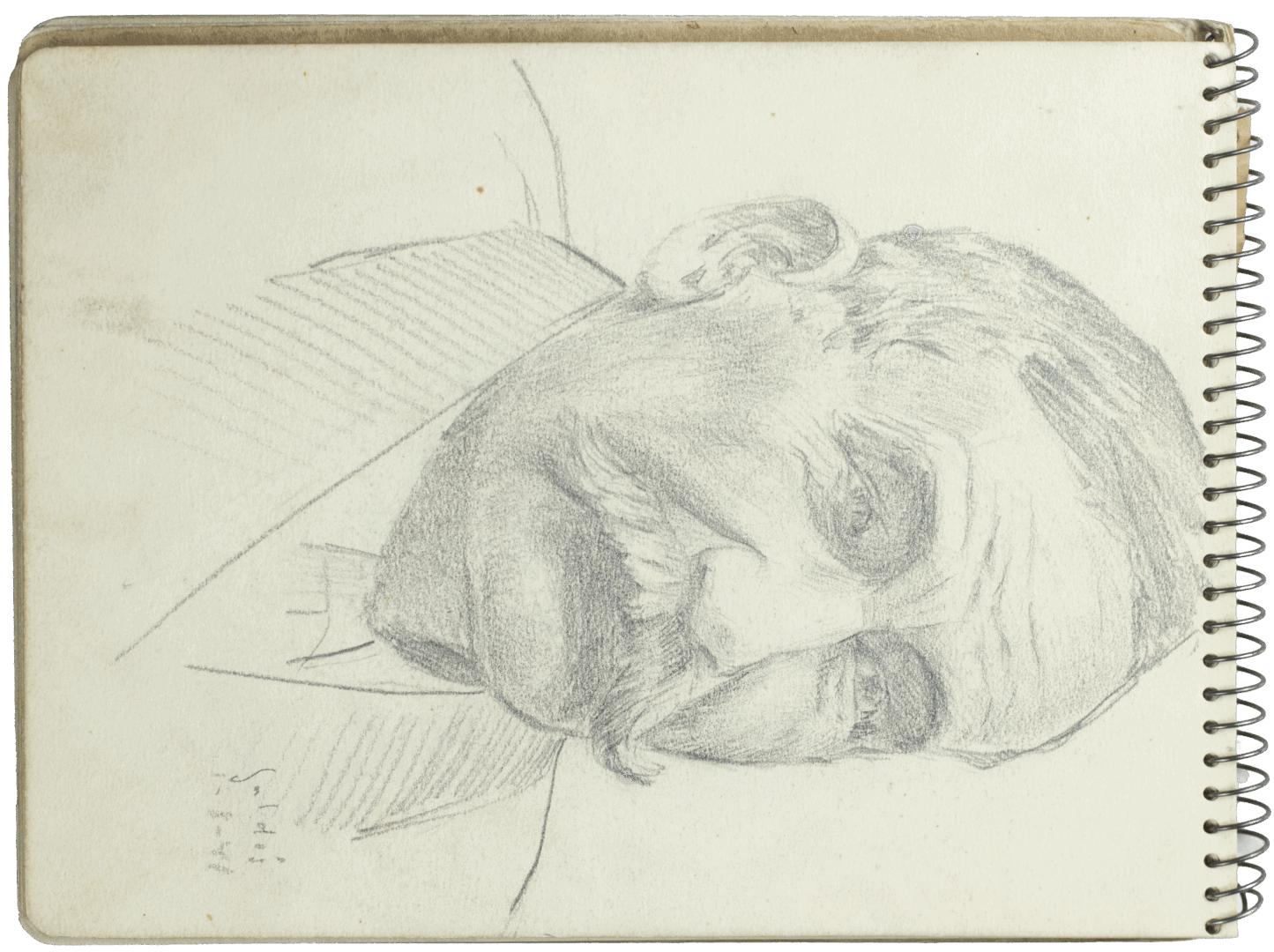 Pencil portrait of an elderly man with a mustache, drawn by Mariano Bertuchi.