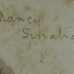 Inscription reading "Nancy Sinatra" on Mariano Bertuchi’s watercolor, 1950