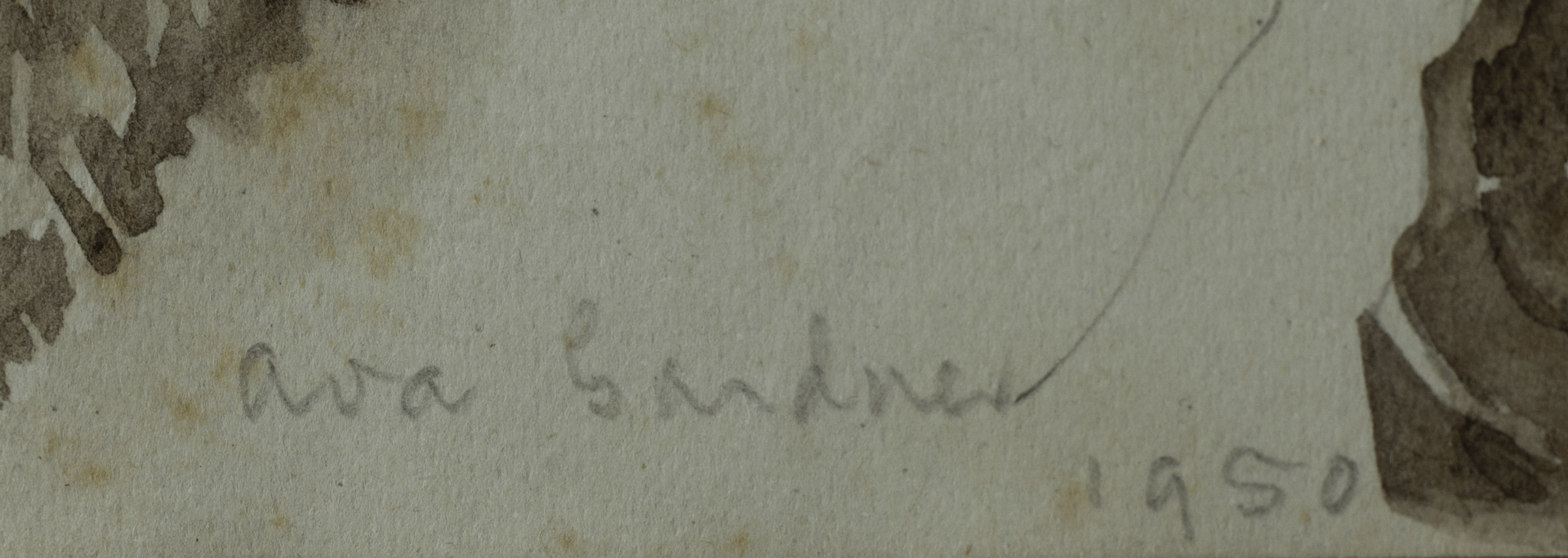 Inscription reading "Ava Gardner 1950" on Mariano Bertuchi’s watercolor