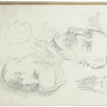Portrait studies in pencil by Mariano Bertuchi, featuring multiple expressive male heads, including a bearded figure and a man in a turban.