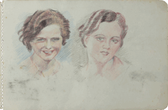 Double portrait of two women, pencil and colored pencil on paper by Mariano Bertuchi, 1950
