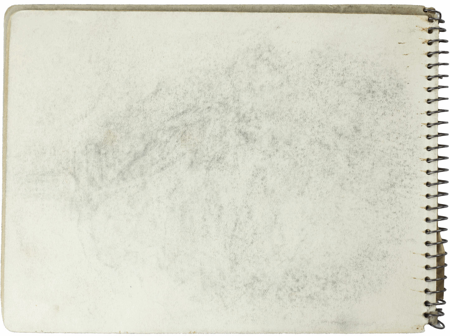 Blank page from Mariano Bertuchi’s sketchbook with visible paper texture and graphite transfer from the opposite side.