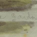 Detail of the inscription "Ava Gardner, 1950" on the artwork by Mariano Bertuchi