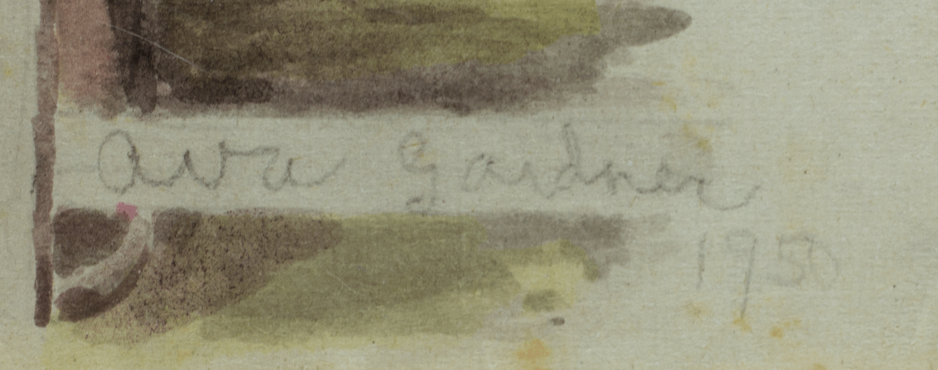 Detail of the inscription "Ava Gardner, 1950" on the artwork by Mariano Bertuchi
