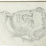 Pencil sketch of a man’s head in profile by Mariano Bertuchi, drawn in strong expressive lines.