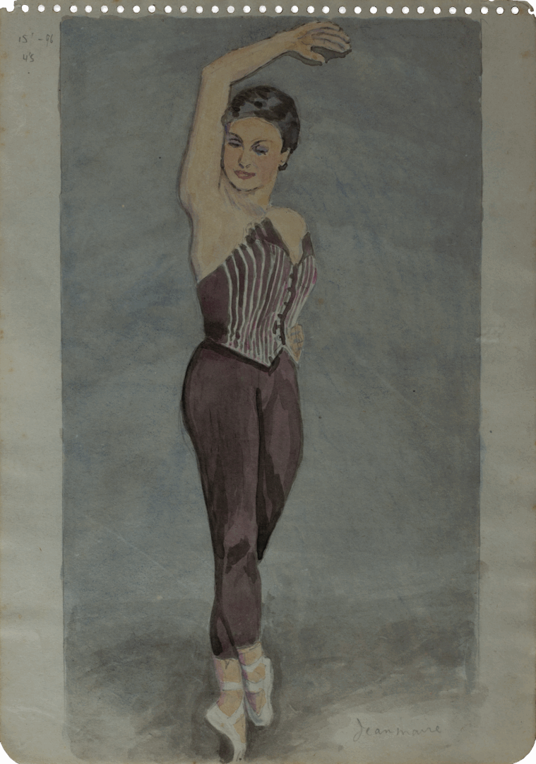 Mariano Bertuchi – Gouache portrait of ballerina “Jeanmarie,” verso, c. 1950