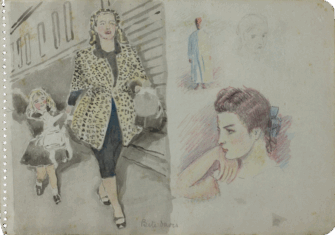 Double-sided watercolour by Mariano Bertuchi, showing “Bête Boris” scene and character studies.