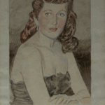 Watercolour portrait of a woman with handwritten text “Rita doesn’t like short cuts”, verso of sheet attributed to Mariano Bertuchi.