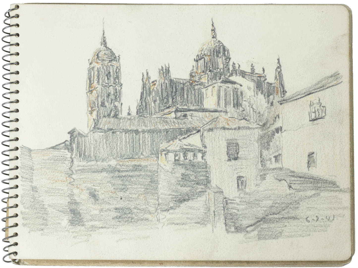 Sketch of a cathedral with domes and towers by Mariano Bertuchi, dated 6–2–41.