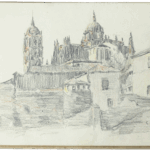 Sketch of a cathedral with domes and towers by Mariano Bertuchi, dated 6–2–41.