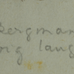 Detail of handwritten caption “Ingrid Bergman enjoyed a big laugh”