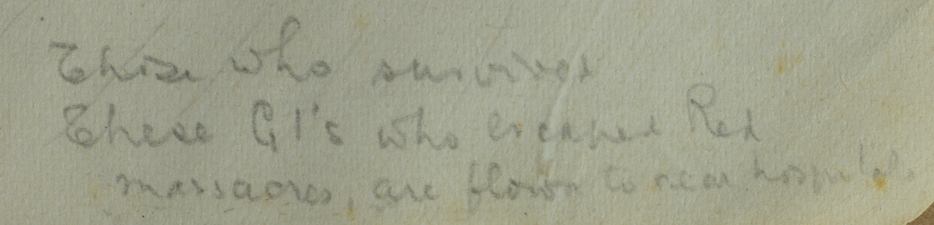 Close-up of handwritten note about GI survivors
