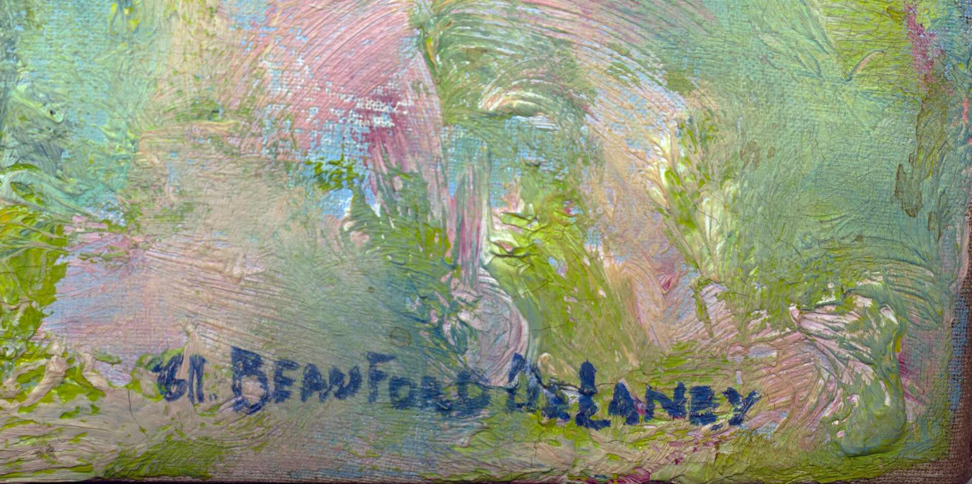 Close-up detail of Beauford Delaney’s signature on Abstract Composition painting