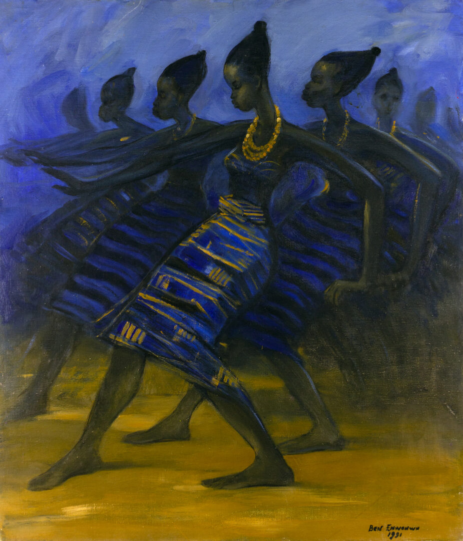 Ben Enwonwu, Africa Dances, 1991 – full view of the painting without frame