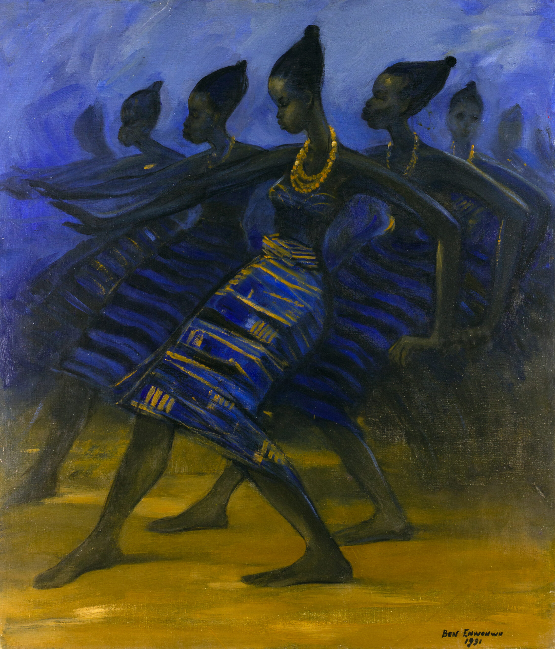 Ben Enwonwu, Africa Dances, 1991 – full view of the painting without frame