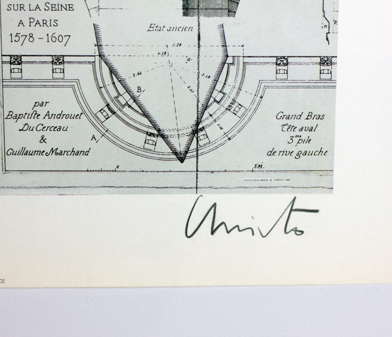 Christo – The Pont Neuf Wrapped. Close-up of the artist’s signature in black ink, lower right.