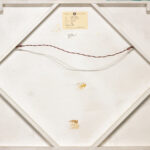 Back of Mario De Rivera’s Ruler of the Domain with gallery labels and stretcher support visible.