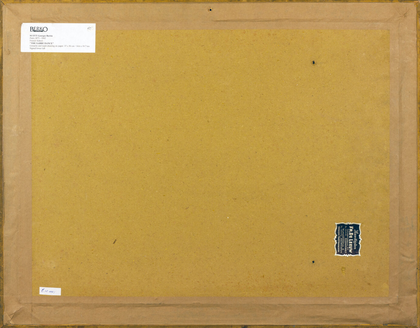 Verso of Georges Scott’s The Sabre Dance – full back view with frame and labels