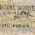 Close-up of Konstantin Gorbatov’s handwritten inscription on the reverse: “Nature Morte – C. Gorbatov – 1930 – Stilleben”.