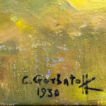 Detail of Konstantin Gorbatov’s signature and date “1930” painted in black in the lower right corner of the artwork.