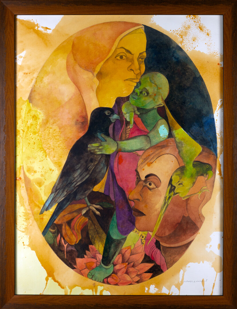 Gurcharan Singh – Mother's Child I, frontal view of the watercolor painting.
