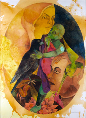 Gurcharan Singh – Mother's Child I, frontal view of the watercolor painting.