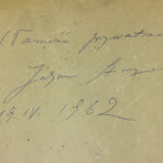 Back of the painting featuring a handwritten Polish dedication in blue ink, dated April 19, 1962.