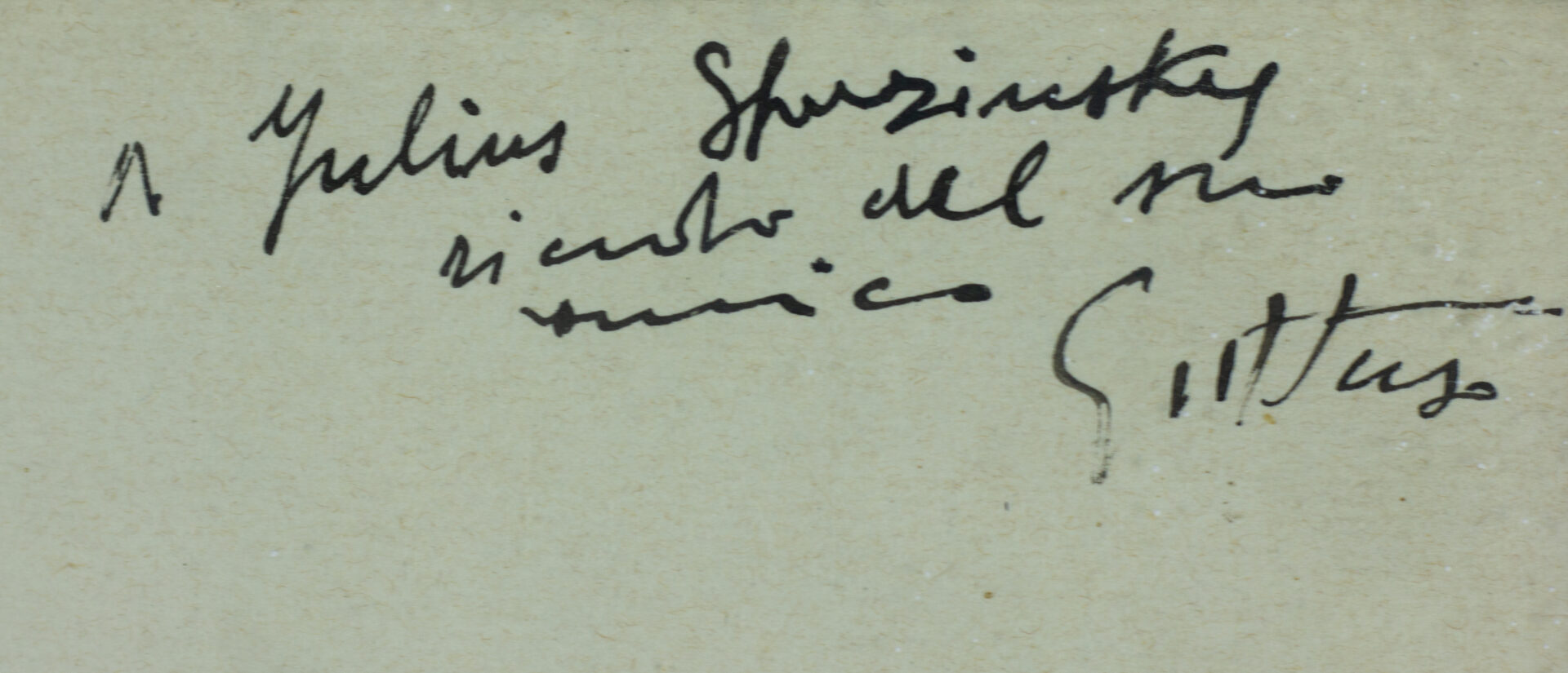 Close-up of Renato Guttuso’s handwritten dedication to Julius Shusinsky in pen on the upper right of the artwork.