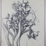 Framed charcoal drawing of flowers by Renato Guttuso, dated 1954 and inscribed to Julius Shusinsky.