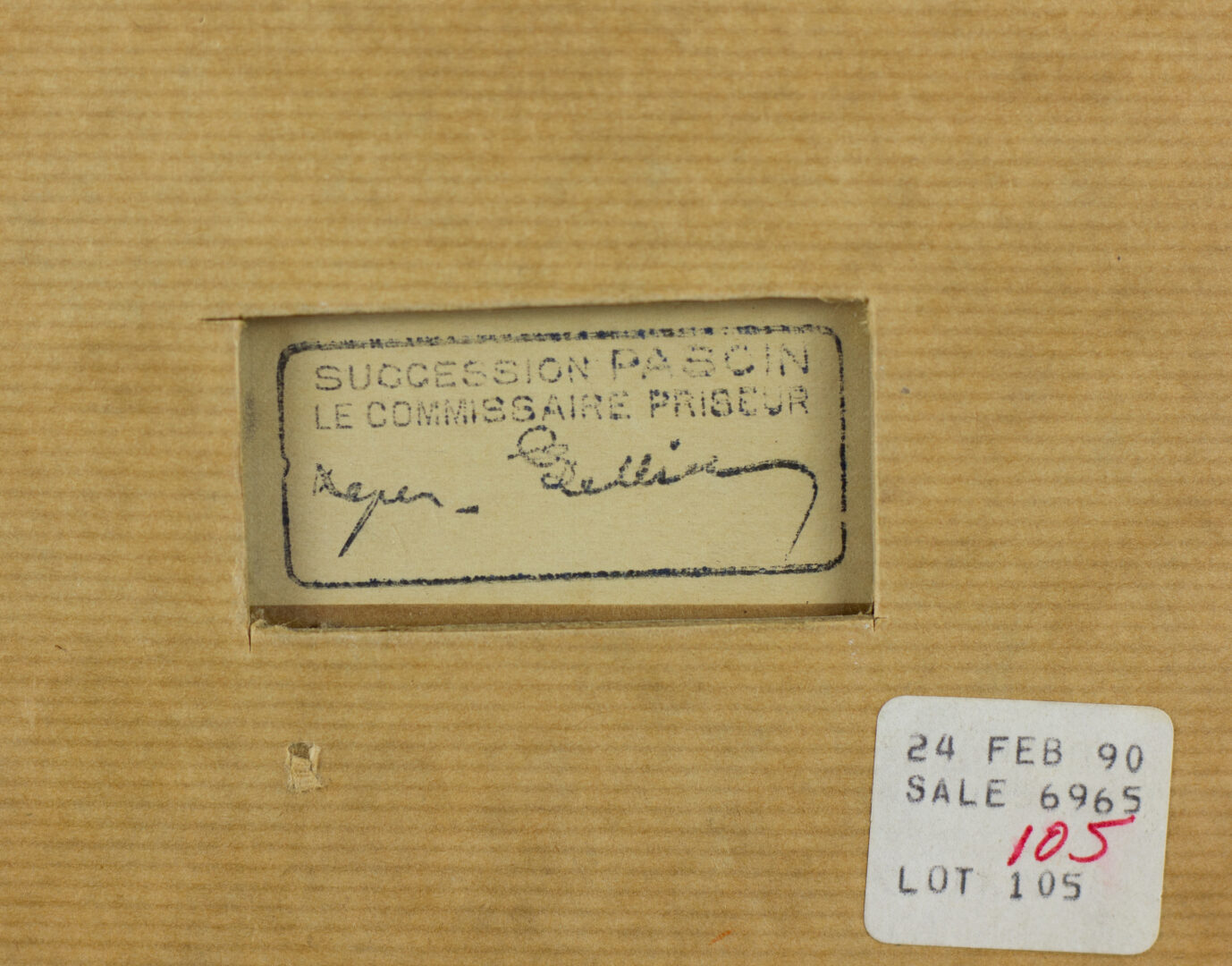 Detail of handwritten inscription on the back of "Two Figures with Flags", possibly indicating title or provenance.