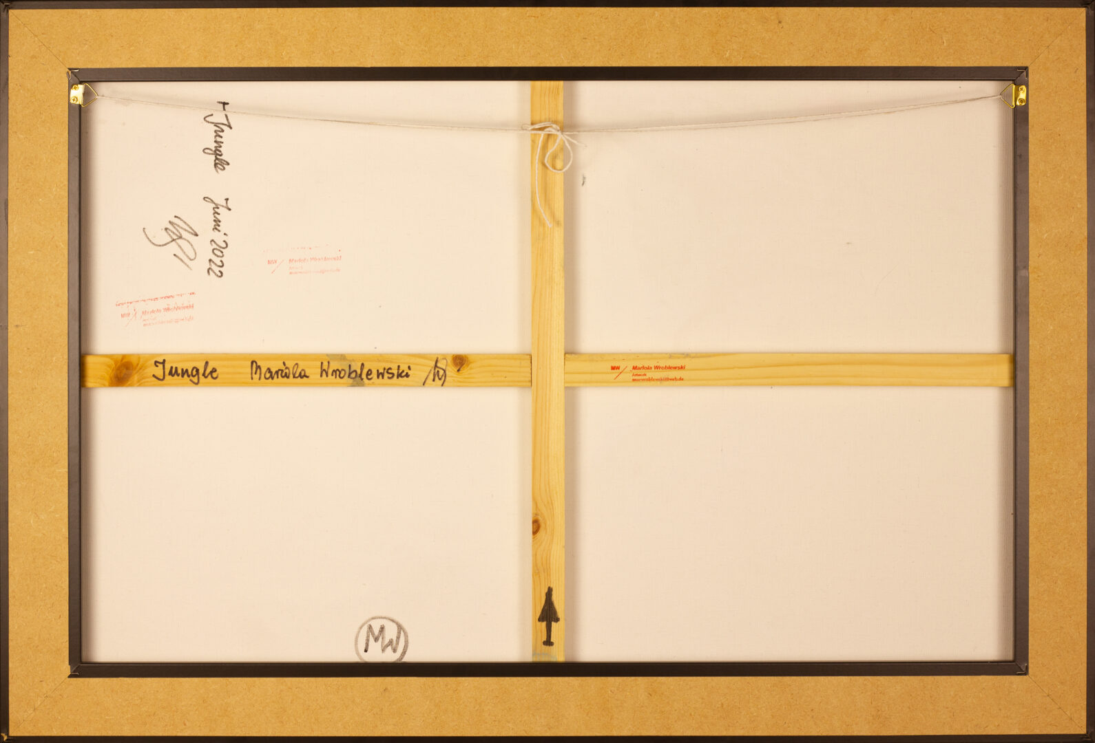Reverse side of Jungle by Mariola Wroblewski, 2022, shown with frame.