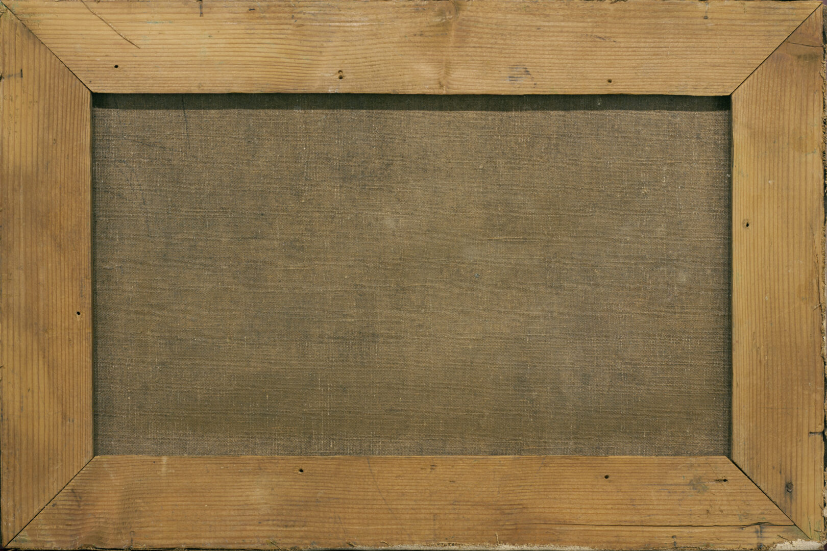 Verso of Nicholas Roerich’s painting “The Way to Shambhala” showing original stretcher and aged linen canvas