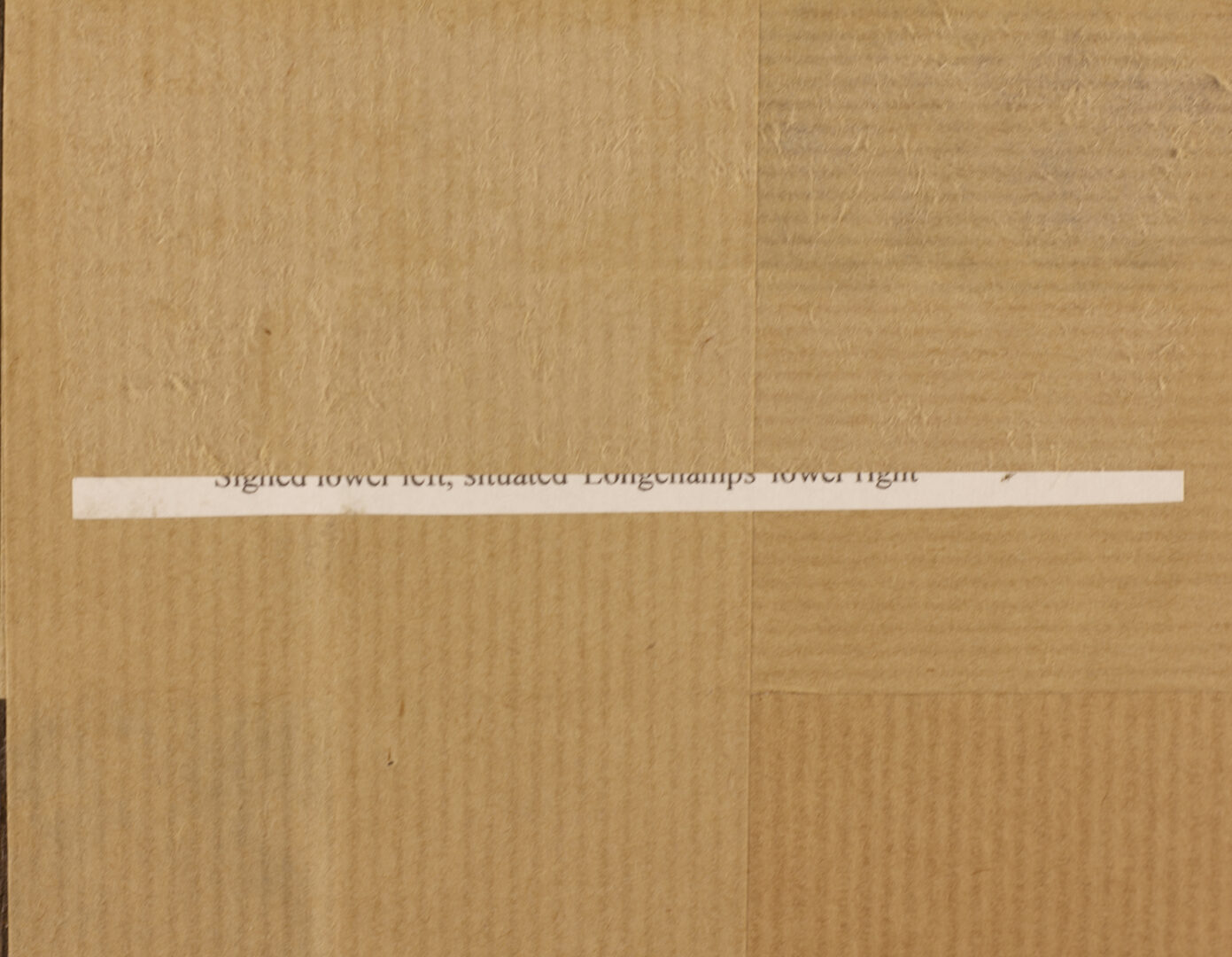 Close-up of label on reverse of Edouard Zawiski’s Horse Race at Longchamp.
