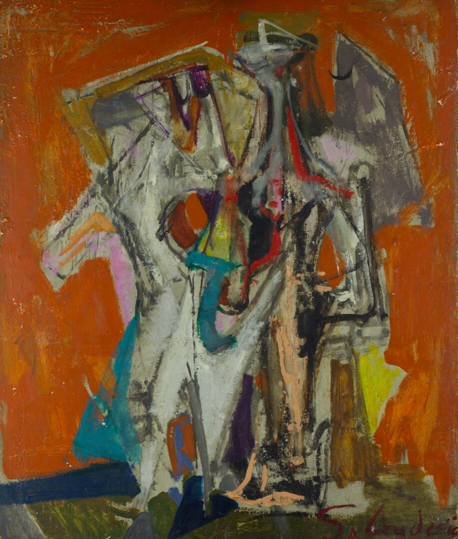 S. Landris – Abstract Figures on Orange Ground