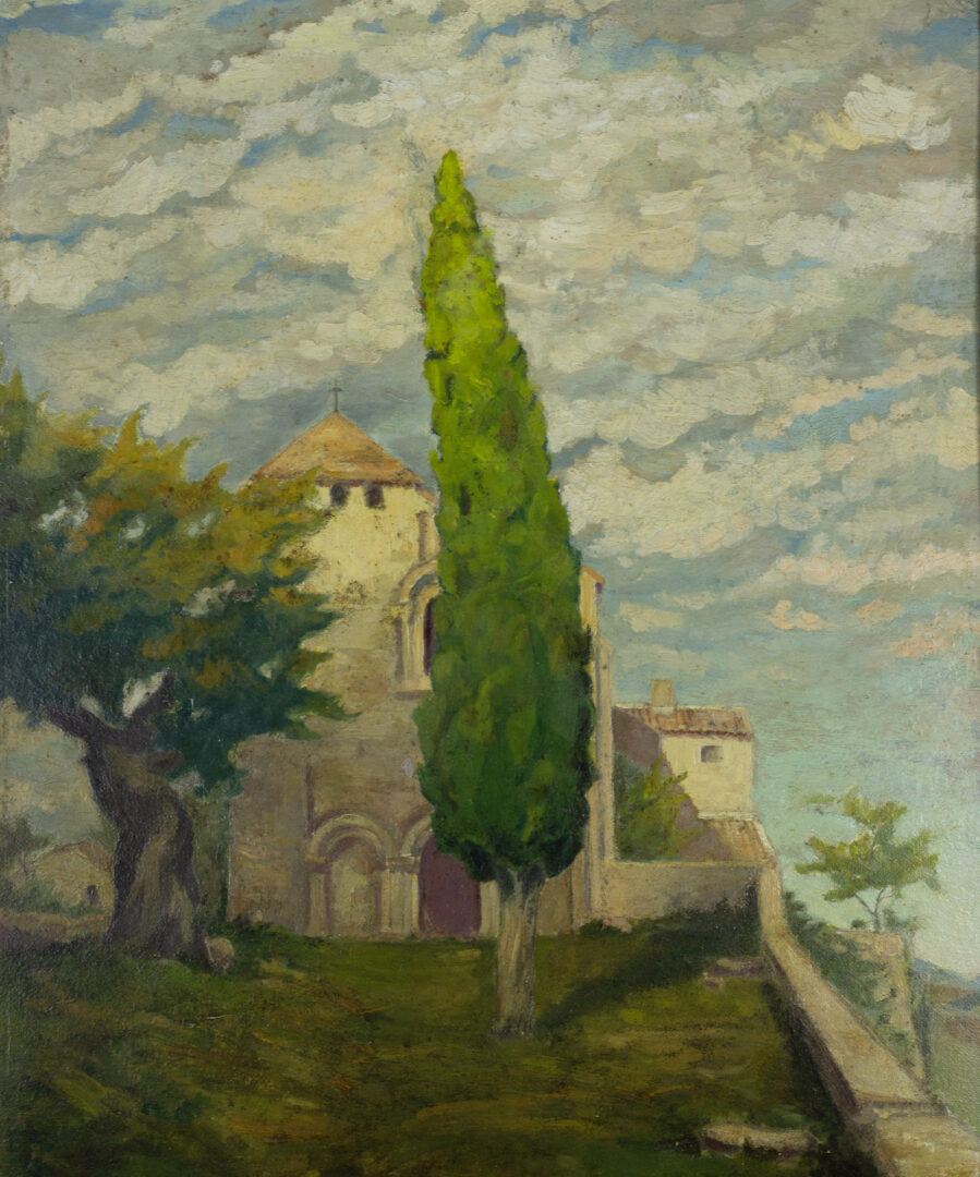 French School – Landscape with Church and Cypress