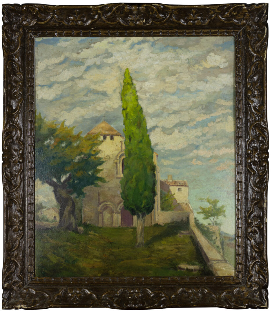 French School – Landscape with Church and Cypress