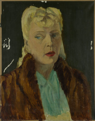 French School – Portrait of a Woman in a Fur Coat, c. 1940s