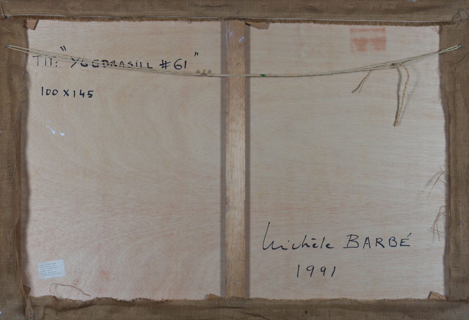 Verso of Michèle Barbé – YGGDRASILL-61, 1991 with inscriptions