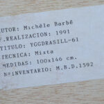 Inventory label with artist, title, year, technique, and size